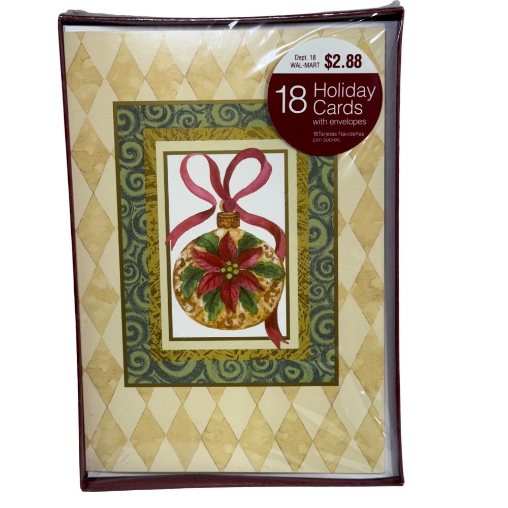 Vintage Walmart Holiday Cards with Envelopes Poinsettia Sealed Box